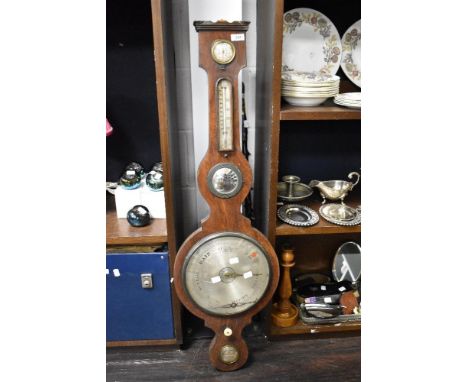 A late Victorian banjo form barometer with convex domed glass, Dial has dropped off.