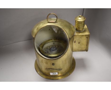 An early 20th century salvaged ships binnacle compass NF The Maritime B, in brass and glass case
