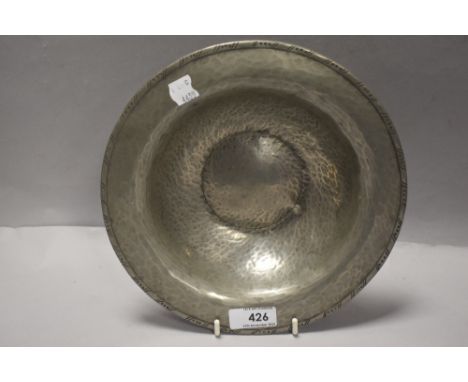 A vintage Hugh Wallace Arts and Crafts style pewter bowl. 22cm across.
