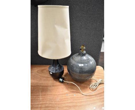 Two lamp bases, One modern in globe form and a vintage 70's West German style