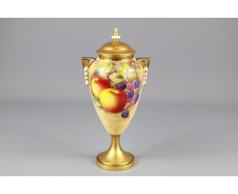 A Royal Worcester Vase. The vase hand painted with fruit by H. Ayrton, approx 25 cms h, nr 2713.