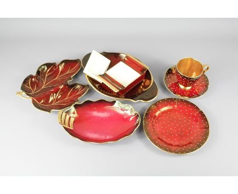 A Small Selection of Carlton-ware&nbsp;"Rouge Royale": the selection comprises a trio, cup, saucer and side plate, enamel dot