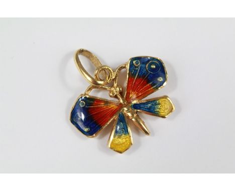 An 18ct Yellow Gold Enamel Butterfly Pendant, approx 20 x 15 mm, stamped to the suspension loop, approx 3 gms.