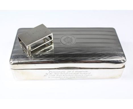 A Silver Double Cigarette Box. The box with engine turned cartouche, engraved with a cartouche G, Birmingham hallmark, dated 