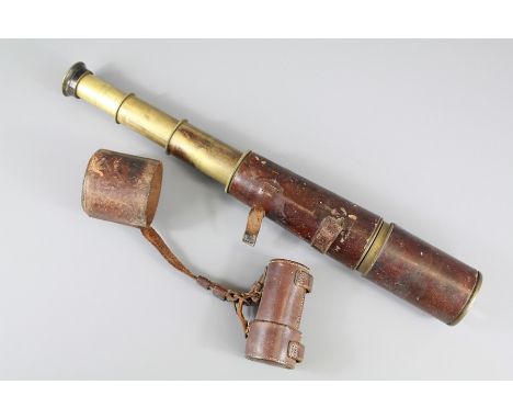 A British Army WWI Telescope by TT &amp; H Ltd dated 1916. The brass cylinder marked Tel Sig (MK4) and bound by a stitched le