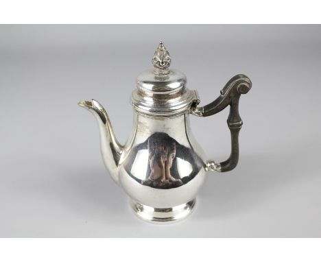 A Miniature Silver Coffee Pot, the pot of baluster form with ebony handle and finial, Sheffield hallmark, dated 1909, mm Thom