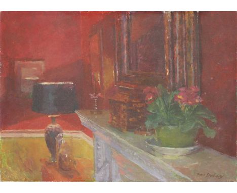Fred Dubery (1926-2011) THE TORTOISESHELL MIRROR (in the dining room at Buxhall Lodge), Signed, oil on board 30.3 x 40.6cm, f