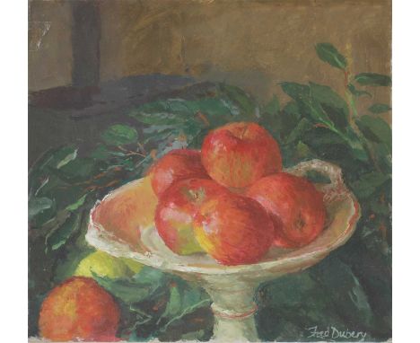 Fred Dubery (1926-2011) FRUIT AND LEAVES Signed, oil on board 30.5 x 30.5cm, unframed; and four others, IN CANDLELIGHT Oil on