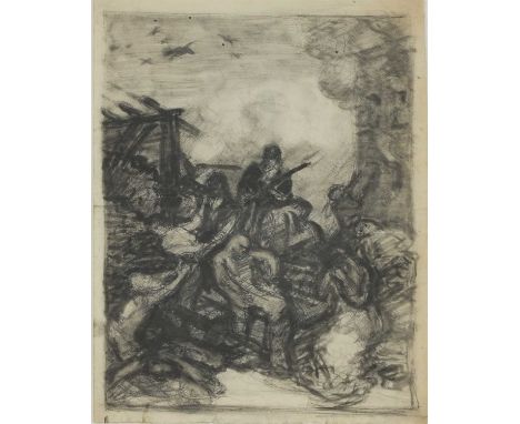 *Kalman Kemeny, (Hungarian, 1896-1994) WW1 SCENE, c.1916 Stamped with Kemeny Estate stamp, pencil and charcoal 44.5 x 33cm Ke