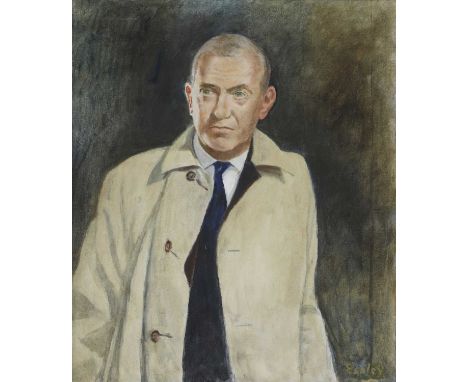 *Tom Espley (1931-2016) PORTRAIT OF GRAHAM GREENE, HALF LENGTH Signed l.r., oil on canvas 61 x 51cm Henry Graham Greene (1904