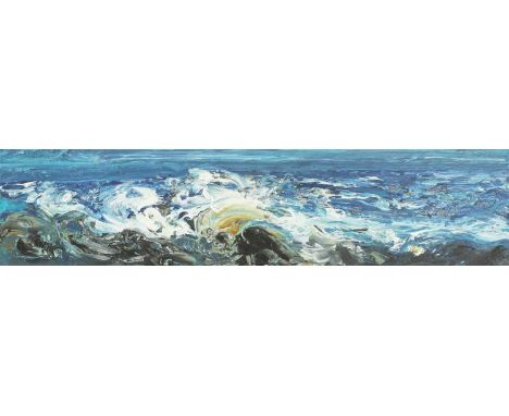 *Maggi Hambling (b.1945) 'PORTRAIT OF THE SEA' Signed and dated '06 on backboard, oil on board 5.5 x 22cm *Artist's Resale Ri