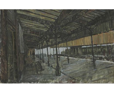 *Robin K Pearce (20th Century) THE STATION Inscribed verso 'The Slade School of Art Entrance Exam', oil on canvas 61 x 91.6cm