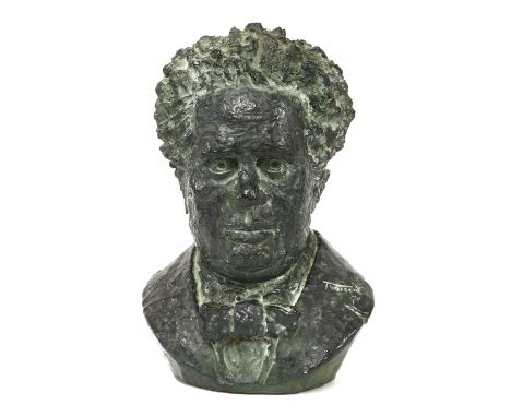 Ron Tunison (American, 1947-2013) PORTRAIT HEAD OF DYLAN THOMAS Signed and dated 'Tunison/70' on left shoulder, resin 37.5cm 