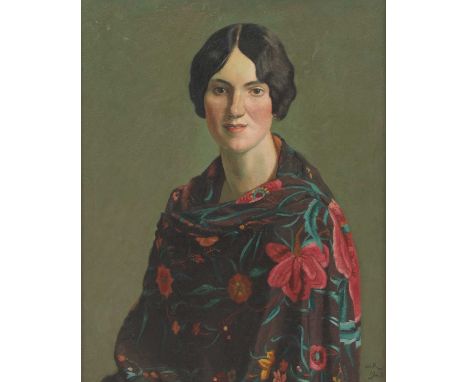 Sir William Rothenstein ( 1872-1945) PORTRAIT OF A YOUNG WOMAN, HALF LENGTH, IN A FLORAL SHAWL Signed with initials and dated