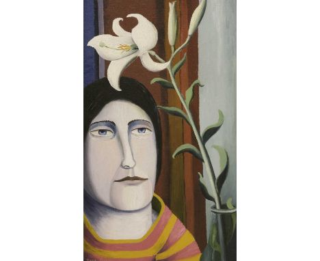 *David Carr (1915-1965) PORTRAIT OF A WOMAN WITH A LILY Signed l.l., oil on board 54 x 32cm *Artist's Resale Right may apply 