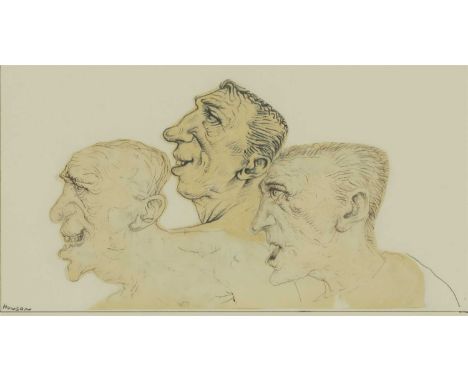 *Peter Howson (b.1958) STUDY OF THREE HEADS Signed l.l., pen and ink on paper cut-outs stuck down 11.5 x 19.8cm *Artist's Res