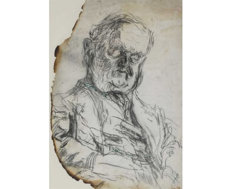 *Feliks Topolski RA (Polish-British, 1907-1989) PORTRAIT STUDY OF EVELYN WAUGH, HALF LENGTH Charcoal and green ink on partly 
