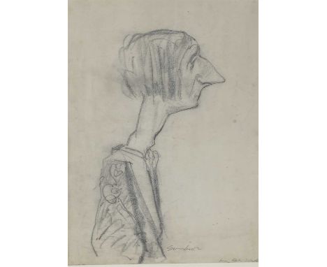 Joseph Simpson (1879-1939) PORTRAIT STUDY OF DAME EDITH SITWELL, HALF LENGTH, IN PROFILE Signed l.c. and inscribed 'Miss Edit