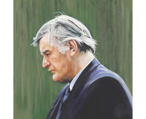 *Peter Edwards (b.1955) PORTRAIT OF TED HUGHES, BUST LENGTH, IN PROFILE Signed and inscribed on stretcher verso 'Ted Hughes b