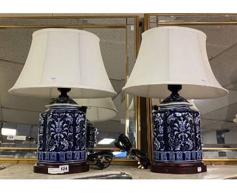 PAIR OF BLUE &amp; WHITE CERAMIC TABLE LAMPS