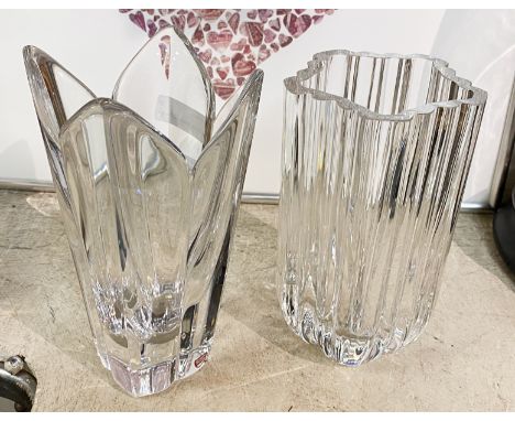TWO SIGNED ORREFORS GLASS VASES 20CMS (H) &amp; 22CMS (H) APPROX