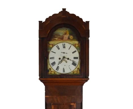 19th Century mahogany-cased eight day painted dial longcase clock, Bristol area, anonymous circa 1830, 13-inch Roman dial wit