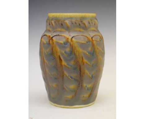 Gwladys Rodgers and E.T Radford for Pilkington's Royal Lancastrian 1930s vase with painted decoration in shades of mottled gr