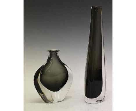Nils Landberg (1907-91) for Orrefors, Sweden - Two 'Dusk' series glass vases, one of tapered triangular form, the other of an