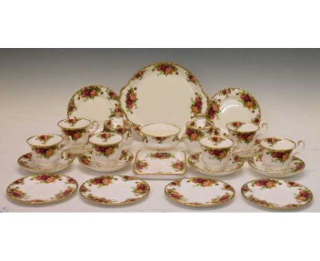 Collection of Royal Albert 'Old Country Roses' teawares, comprising six teacups, saucers and tea plates, two preserve pots, c