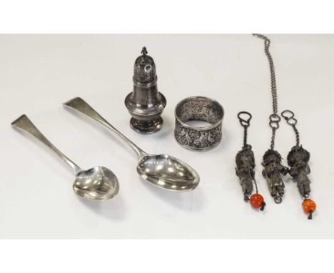 Quantity of silver and white metal items, comprising a Victorian pepper caster (pepperette), London 1883, three Chinese white