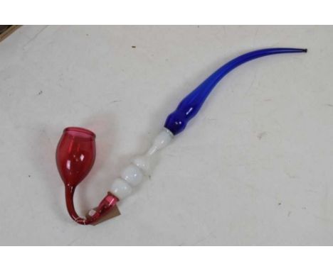 Large Victorian tricolour 'Nailsea' glass pipe, 73cm highThe join between the blue and white is loose and there is a yellowin