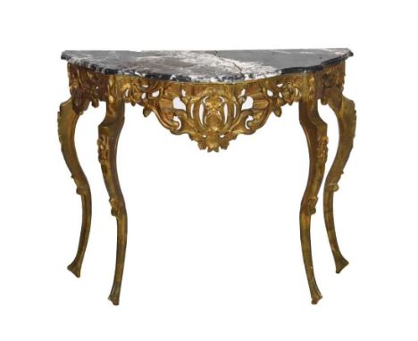 Giltwood console table with black and white marble top, 97cm x 38cm x 81cm high