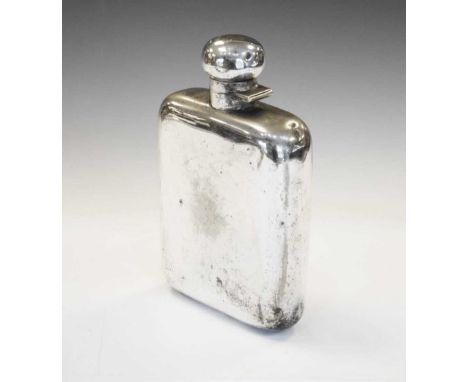 Large silver plated hip flask with hinged lid, 21.5cm high