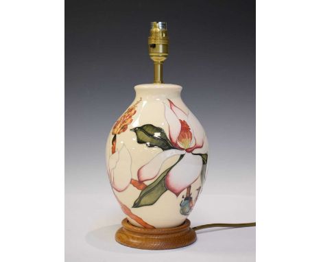 Moorcroft Pottery - Calypso pattern table lamp on a fixed wooden base, 23cm high (ex. fitting)