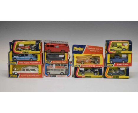 Group of boxed Dinky and Corgi diecast model vehicles to include; 955 Fire Engine, 226 Ferrari 312/B2 Racing Car, 344 Land Ro