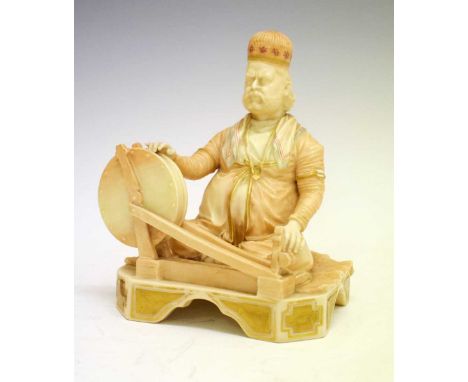 Royal Worcester - Blush ivory and gilt figure, model 1203, believed to be Shaban from the Indian Craftsman series, puce facto