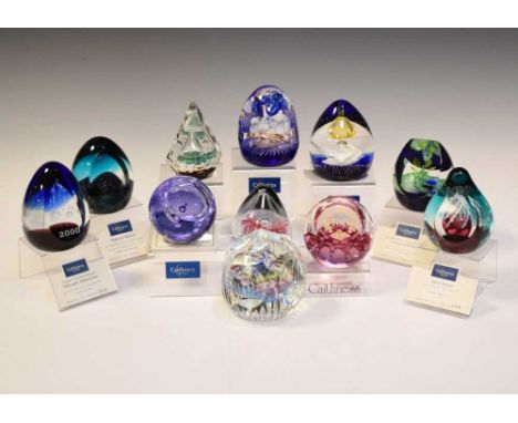 Group of ten boxed Caithness paperweights, some limited edition to include; 'Highland Majesty' (88/500), 'Spinning Satelite',