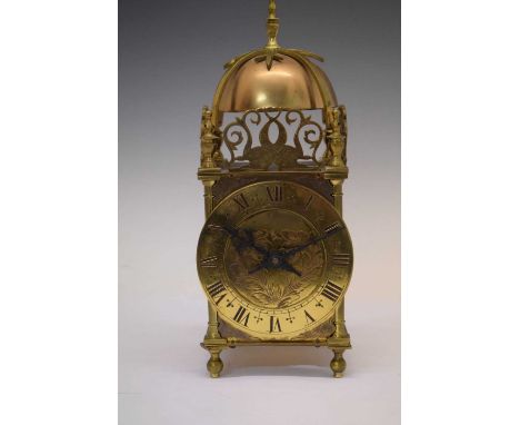 Reproduction French brass lantern clock with chapter ring Roman dial, 11cm x 28cm high 