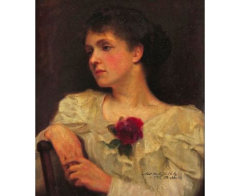 ‡ Frank O. Salisbury CVO (1874-1962) Portrait of a woman with a rose on her dress Signed with initials and inscribed: First 