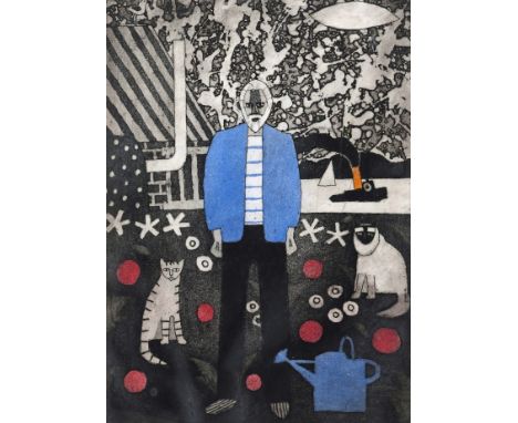  ‡ Julian Trevelyan RA (1910-1988) Me and my cats Signed, titled and numbered 48/50 Aquatint 48 x 34.5cm Provenance: Lots 120