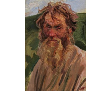 Arkady Alexandrovich Plastov (Russian 1893-1972) Portrait of an elderly bearded gentleman Signed with initials Oil on canvas 