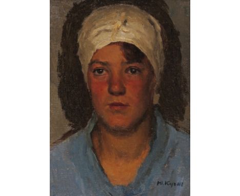 Yuri Kugach (Russian 1917-2012) Portrait of a young lady Signed Oil on canvasboard 28.5 x 19.5cm ++Good condition 