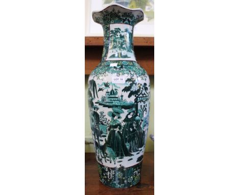 A large Chinese ceramic vase, decorated in the famille vert palette, the scenes with figures in Western dress, 60cm high