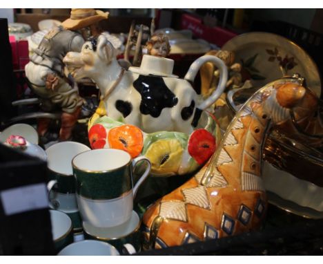 A Capo di Monte figure group, The Knife Grinder, together with other decorative ceramic wares, Aynsley President coffee cans 