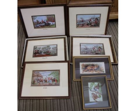Cash's collector silks (hunting) "Breaking over" and "Full Cry", 9cm x 15cm, framed and boxed, and three others in series, to