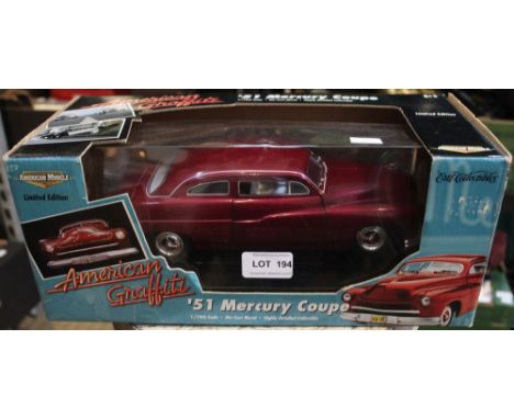 A Die-Cast metal American Graffiti, '51 Mercury Coupe Limited Edition model car 1/18th scale in original box Condition: Box a