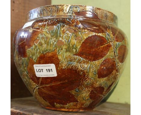 A "Doulton Lambeth" glazed stoneware jardiniere planter, Autumn Leaf pattern, 18cm high