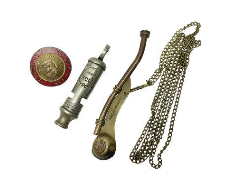 Bosun's whistle, together with Hull City Police whistle and brass and enamel badge detailed 'Special Constable Kingston Upon 