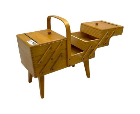 Light beech cantilever sewing box (W43cm, H42cm, D23cm); circular oak framed wall mirror with bevelled plate (D70cm)Dimension