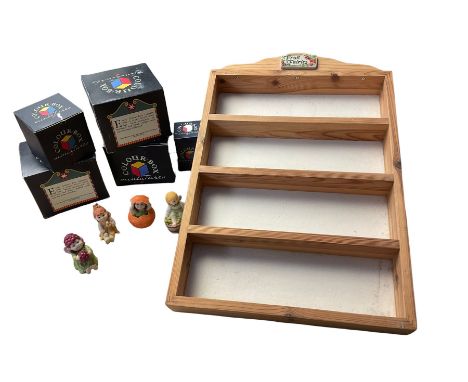 Collection Colour box miniature fairies and wooden display shelf  